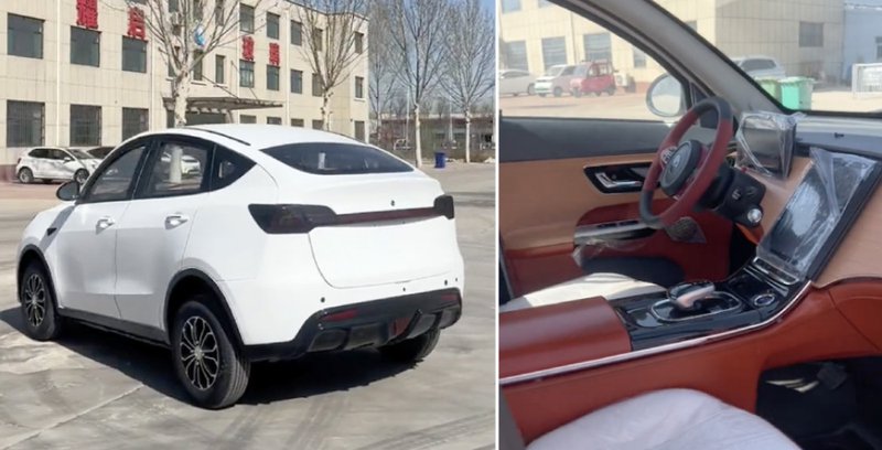 ▲看起来很像特斯拉Model X,但比例怪异。车内配色,网友都难以接受。(图:互联网)