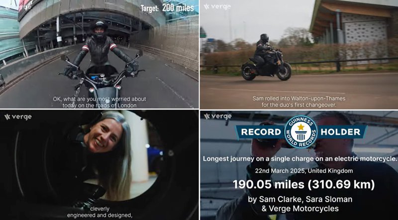 ▲Verge Motorcycles  TS Pro挑战健力士世界纪录实录。（图：截自Verge Motorcycles YouTube)
