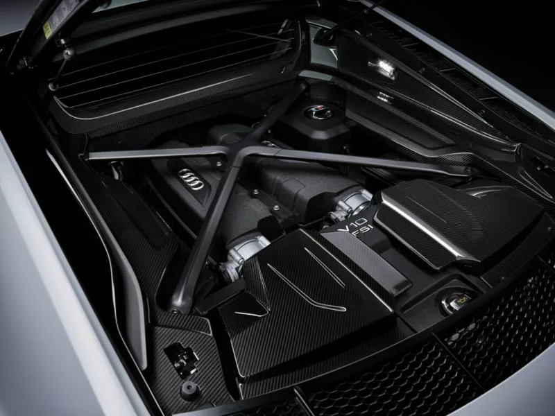 ▲Audi R8搭载5.2升V10自然进气引擎。